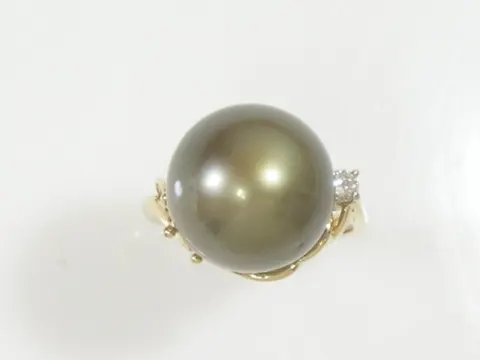 핑크래디 14k 그린빛 13.5mm 흑진주 다이아반지